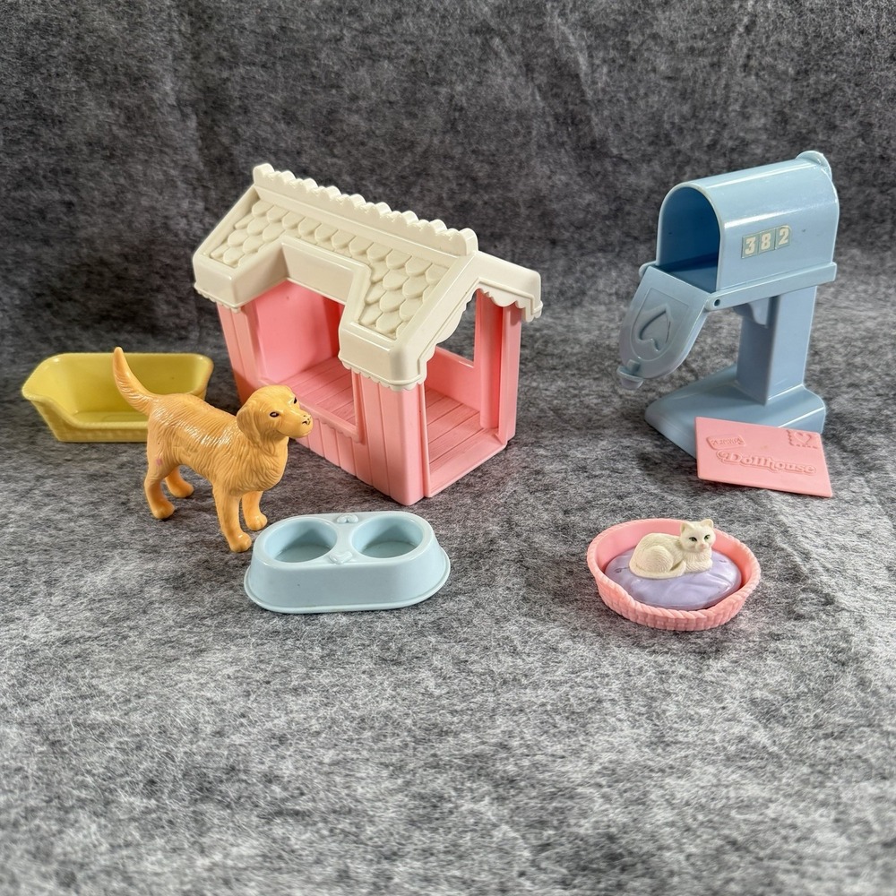 PLAYSKOOL Dollhouse Dog Kitty cat Mailbox Letter Doghouse Dish Vintage Toys